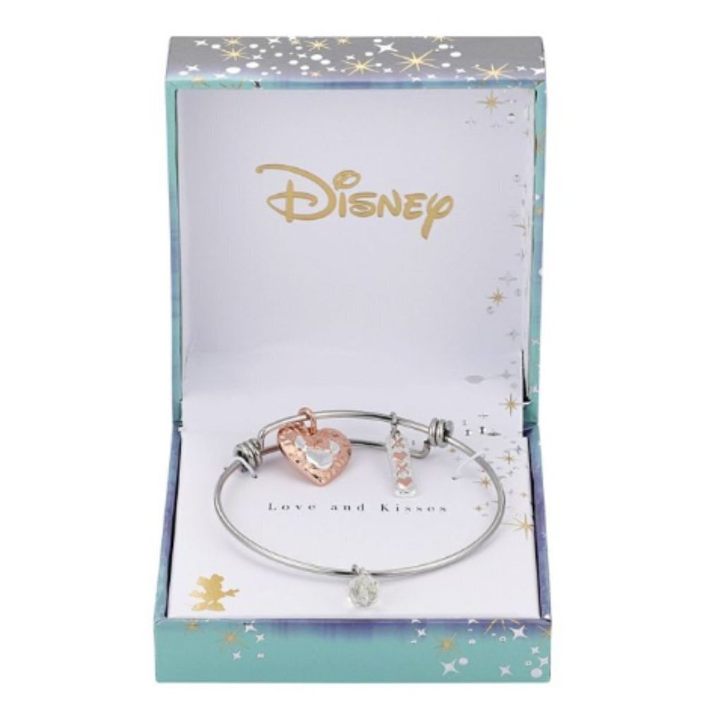 Disney Love and Kisses Minnie Mouse Tow Tone Rose Gold Bangle Bracelet NEW